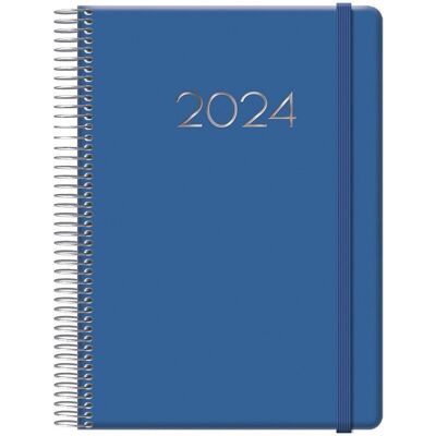 Agenda 2024 Día página 15x21 Azul con espiral y goma Denver