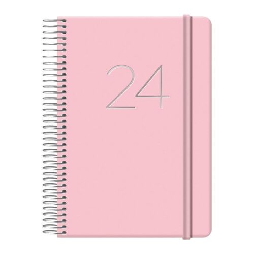 Achat Agenda 2024 Jour page 12,5x18 Rose avec spirale et gomme Gloss en gros