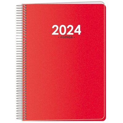 Agenda 2024 Día página 15x21 Roja con espiral Metrópoli