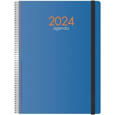 Agenda 2024 Día página 21x29 Azul con espiral y goma Syncro