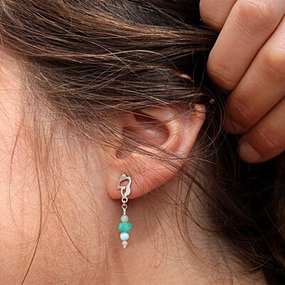 Lumi earrings in solid silver and natural blue pearls Grandidierite Larimar Amazonite Mother-of-pearl