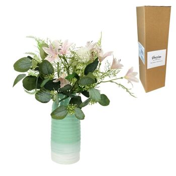 Vases en céramique vert menthe/blanc avec fleurs artificielles 3