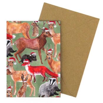 Carte de vœux imprimée d'animaux de la forêt sylvestre de Noël 1