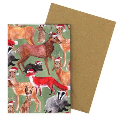 Tarjeta de felicitación con estampado de animales del bosque Sylvan de Navidad