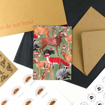 Carte de vœux imprimée d'animaux de la forêt sylvestre de Noël 2