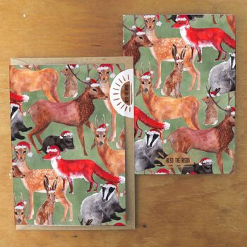 Carte de vœux imprimée d'animaux de la forêt sylvestre de Noël 4