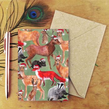 Carte de vœux imprimée d'animaux de la forêt sylvestre de Noël 5