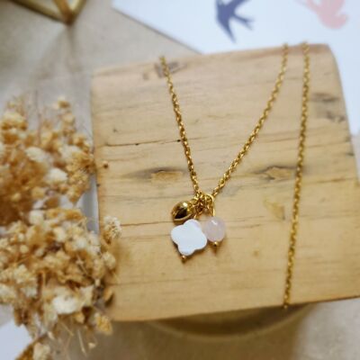 Mother-of-pearl and quartz gri-gri necklace