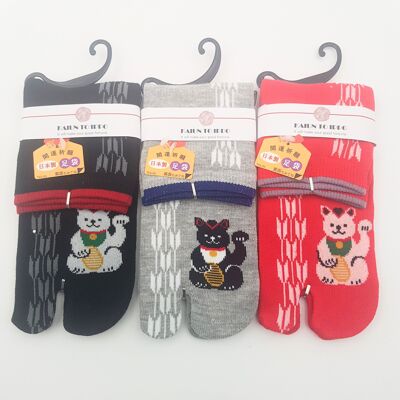 Japanische Tabi-Socken aus Baumwolle und Manekineko-Yabane-Muster, hergestellt in Japan, Größe Fr 34–40