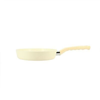 20cm cream frying pan in aluminum induction wood effect handle