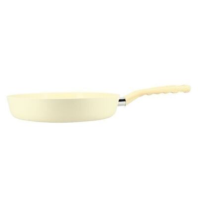 28cm cream frying pan in aluminum induction wood effect handle