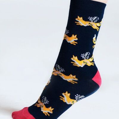 Bess Fox Bamboo Socks - Navy