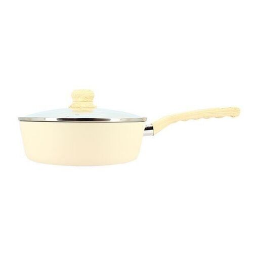 Sauteuse crème 24cm en aluminium induction avec couvercle en verre