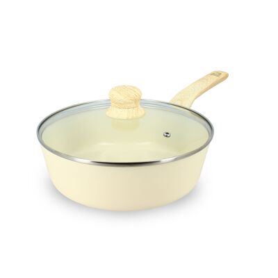 24CM ALUMINUM INDUCTION CREAM FRY PAN WITH GLASS LID