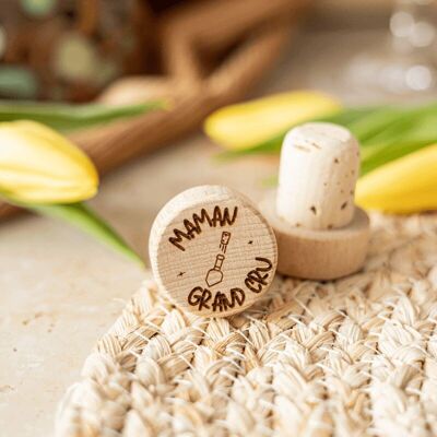 “Maman Grand Cru” Wine Bottle Stopper in cork and wood - My Bambou