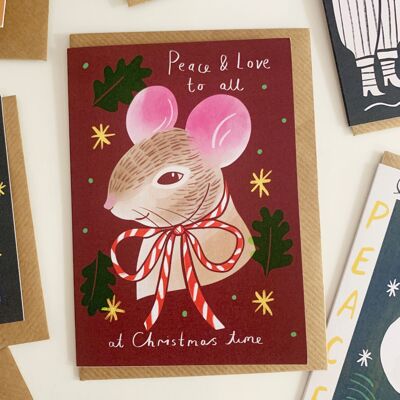 Tarjeta de Navidad del ratón del amor de la paz