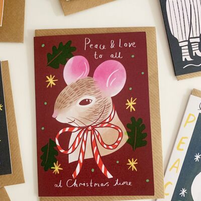 Cartolina di Natale del topo pace amore