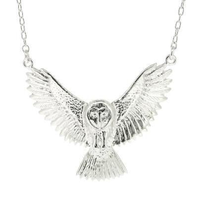 Collier hibou en argent sterling et boîte de présentation