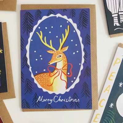 Tarjeta de Navidad de ciervo enmarcada
