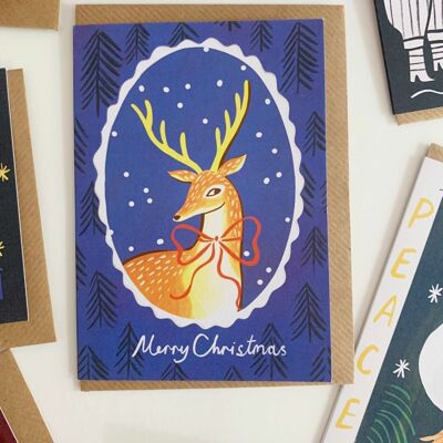 Tarjeta de Navidad de ciervo enmarcada