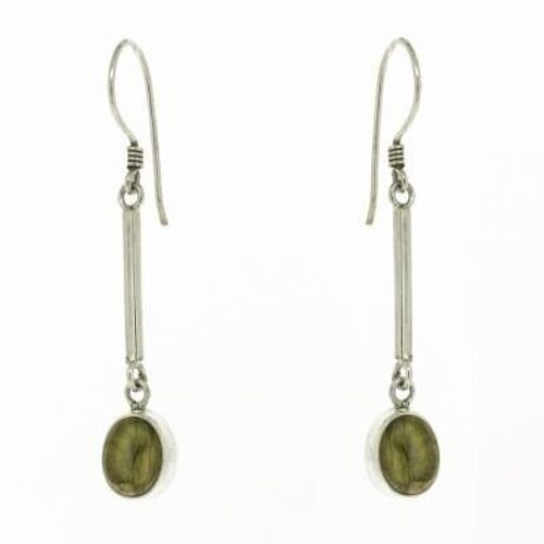 Labradorite Cabochon Long Drop Oval Earrings and Presentation Box