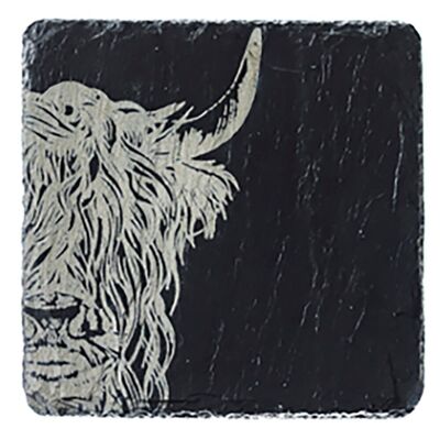 Einzelner Schieferuntersetzer – Highland Cow