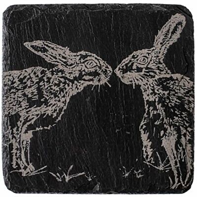 Single Slate Coaster - Kissing Hares