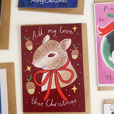 Cartolina di Natale con amore scoiattolo