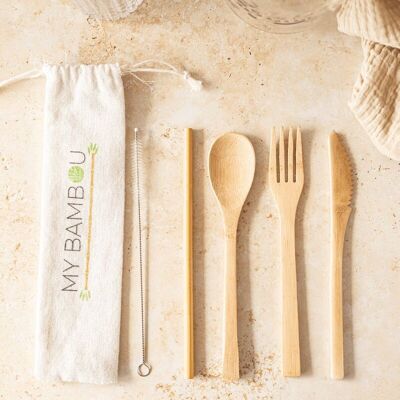 Set Posate in Bambù + Cannuccia da Personalizzare - My Bambou