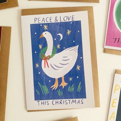 Carte de Noël Peace Love Goose