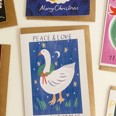 Tarjeta de Navidad de ganso de amor de paz