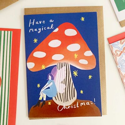 Zauberhafte Pilz-Fee-Weihnachtskarte