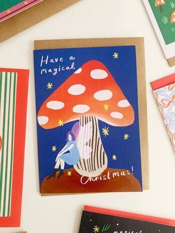 Carte de Noël magique de fée de champignon