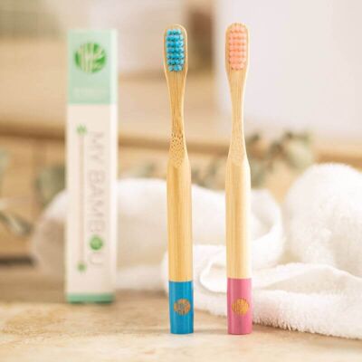Children's Bamboo Toothbrush Pink & Blue - My Bambou