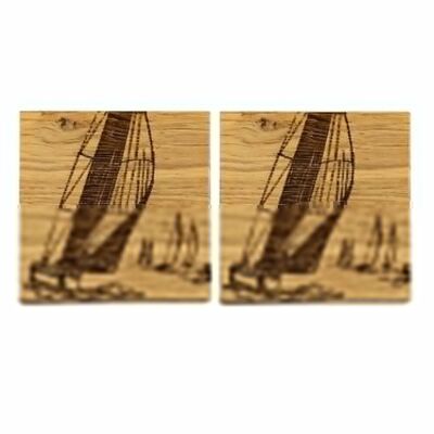 2 Oak Coasters - Yachting
