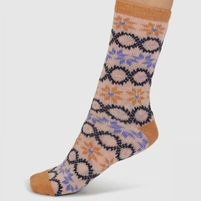 Eleni Fair Isle Wool Socks - Faded Rose Pink