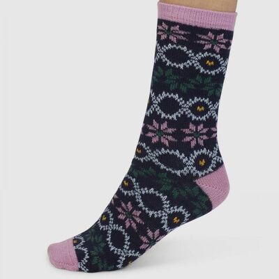 Eleni Fair Isle Wool Socks - Navy