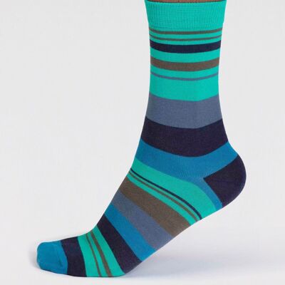 Maddock Bamboo Stripe Socks - Jade Green