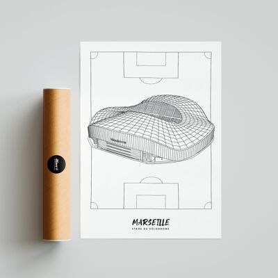 Poster Marsiglia - Stadio Velodrome - Carta A4 / A3 / 40x60