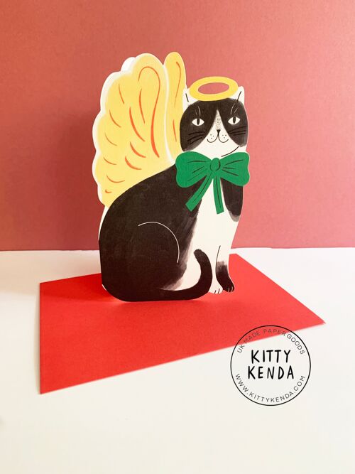 Sitting Angel Kitty Christmas Card