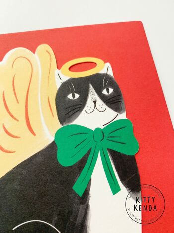Carte de Noël Angel Kitty assis 3