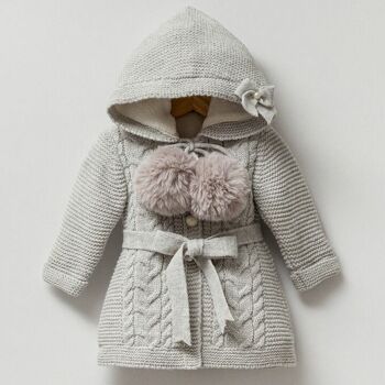 Cardigan exclusif pour bébé, manteau tricoté avec pompons en fourrure 1