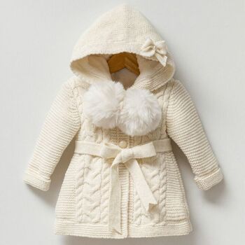 Cardigan exclusif pour bébé, manteau tricoté avec pompons en fourrure 2