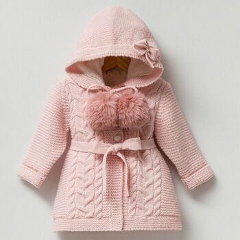 Cardigan exclusif pour bébé, manteau tricoté avec pompons en fourrure 3
