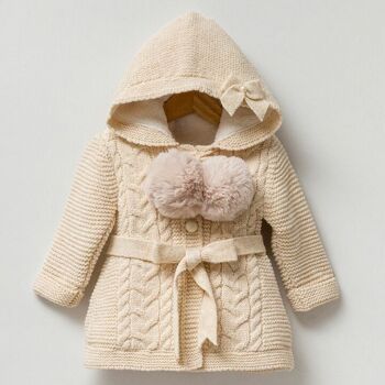 Cardigan exclusif pour bébé, manteau tricoté avec pompons en fourrure 7