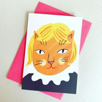 Blonde Katzenmädchen-Grußkarte