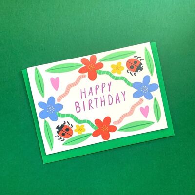 Carte de voeux joyeux anniversaire à imprimé jardin