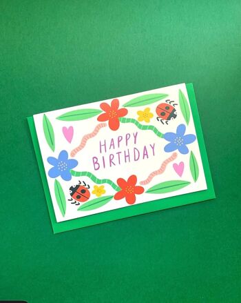 Carte de voeux joyeux anniversaire à imprimé jardin