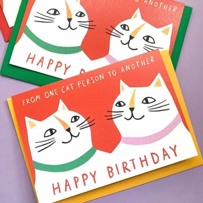 Tarjeta de felicitación de cumpleaños de persona gato