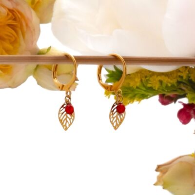 Boucles d’oreilles Mini Feuille : cornaline rouge